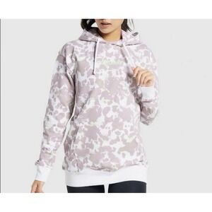 GYMSHARK Hoodie Womens Small White Pink Camo Pullover Sweatshirt Gym‎